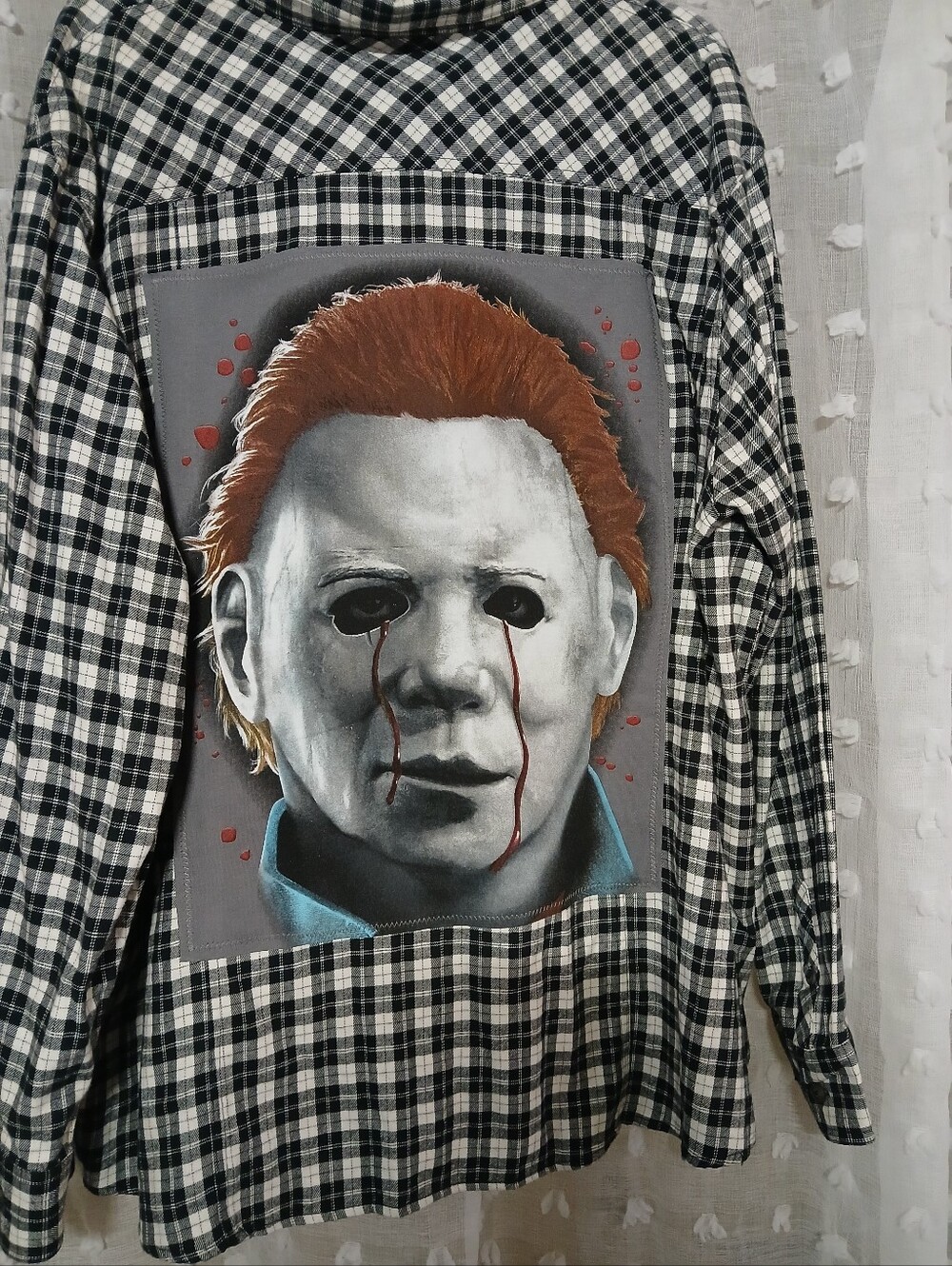 UNISEX SZ 3X MICHAEL MYERS HALLOWEEN UPCYCLED FLANNEL - Picture 2 of 6